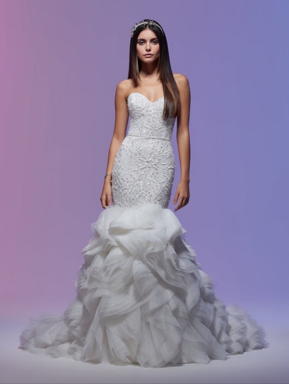 Lazaro Stephanie 32014 Sequin Mermaid Wedding Dress Size 12